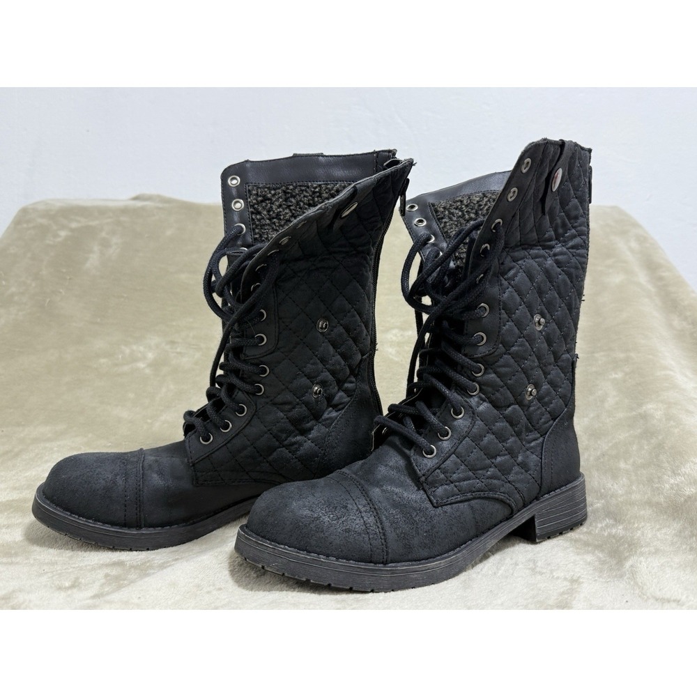 American Eagle Women's Black Boots 6.5 Combat Quilted Mid-Calf - Picture 1 of 10